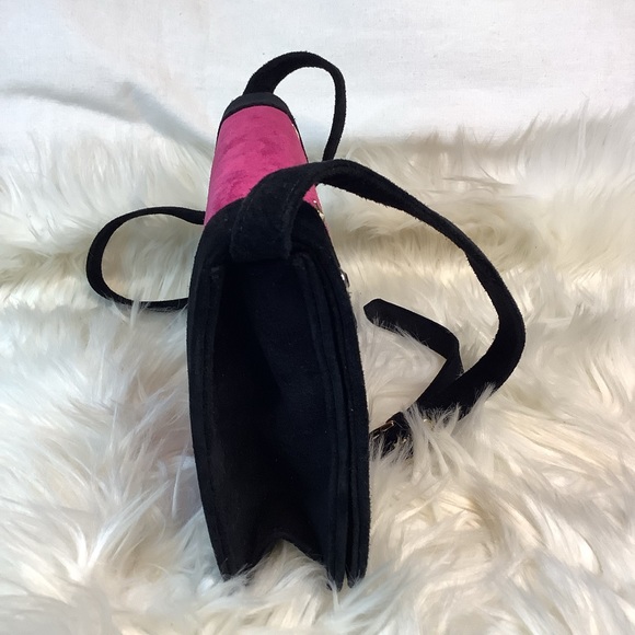 YSL Yves Saint Laurent Suede Fuschia & Black Studded with stones Shoulder bag - Picture 5 of 13